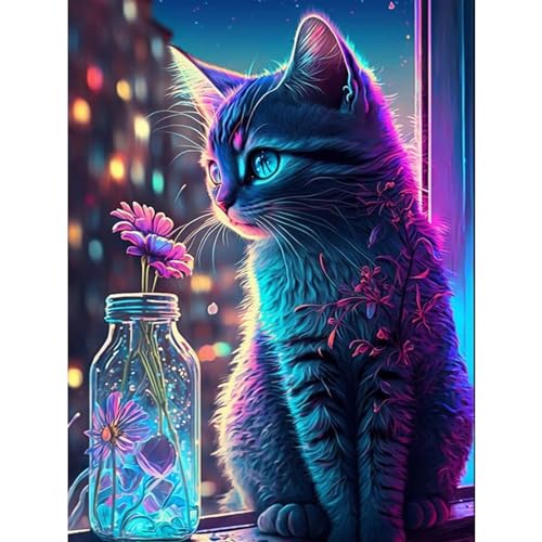 Kat Malen nach Zahlen Erwachsene, DIY Handgemalt Ölgemälde Kit für Anfänger, Malen nach Zahlen Leinwand, Pinseln und Acrylfarbe für Home Wanddekoration 30x40cm von feelive