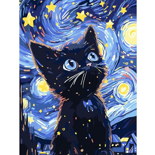 Katze Malen nach Zahlen Erwachsene, DIY Sternenhimmel Handgemalt Ölgemälde Kit für Anfänger, Malen nach Zahlen Leinwand, Pinseln und Acrylfarbe für Home Wanddekoration 30x40cm Katze Malen nach Zahlen Erwachsene, DIY Sternenhimmel Handgemalt Ölgemälde Kit für Anfänger, Malen nach Zahlen Leinwand, Pinseln und Acrylfarbe für Home Wanddekoration 30x40cm von feelive