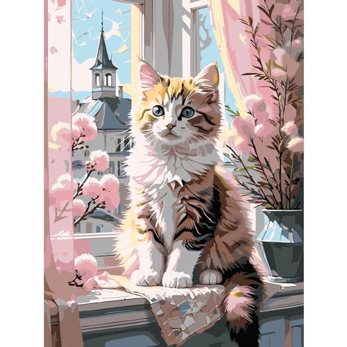 Malen nach Zahlen Erwachsene, Kat DIY Handgemalt Ölgemälde Kit für Anfänger, Malen nach Zahlen Leinwand, Pinseln und Acrylfarbe für Home Wanddekoration 30x40cm Malen nach Zahlen Erwachsene, Kat DIY Handgemalt Ölgemälde Kit für Anfänger, Malen nach Zahlen Leinwand, Pinseln und Acrylfarbe für Home Wanddekoration 30x40cm von feelive