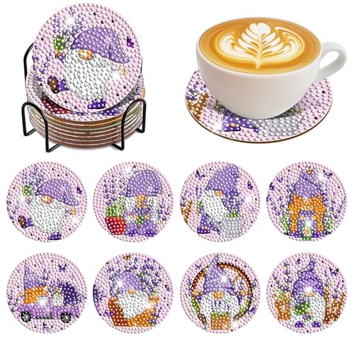 feelive 8 Stück Diamond Painting Untersetzer Mit Halter, DIY Zwerg Diamond Painting für Erwachsene und Anfänger, Untersetzer Küchen Tassenuntersetzer Tisch Deko von feelive