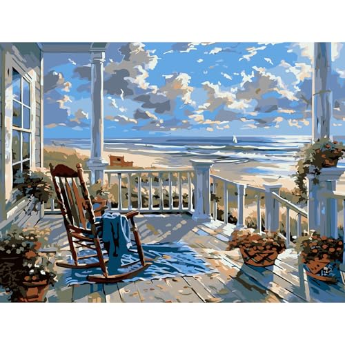 feelive Aussicht Malen nach Zahlen Erwachsene, DIY Meer Paint by Numbers Adult Mit Pinsels und Acrylfarbe Als Geschenke und Heimdekoration 40 x 30cm (Ohne Rahmen) von feelive