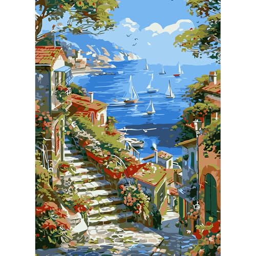 feelive Aussicht Malen nach Zahlen Erwachsene, Meer DIY Paint by Numbers Adult Mit Pinsels und Acrylfarbe Als Geschenke und Heimdekoration 30 x 40cm (Ohne Rahmen) von feelive