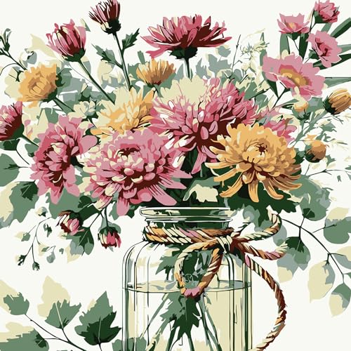 feelive Blumen Malen nach Zahlen Erwachsene, DIY Blumen Paint by Numbers Adult Mit Pinsels und Acrylfarbe Als Geschenke und Heimdekoration 30 x 30cm (Ohne Rahmen) von feelive