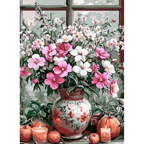 feelive Blumen Malen nach Zahlen Erwachsene, DIY Paint by Numbers Adult Mit Pinsels und Acrylfarbe Als Geschenke und Heimdekoration 30 x 40cm (Ohne Rahmen) von feelive