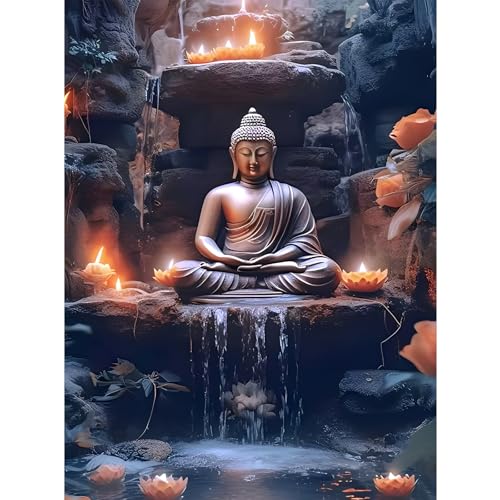 feelive Buddha Statue Diamond Painting Kits für Erwachsene, DIY Diamant Painting Bilder für, Bausätze für Diamantmalerei 5D Buddha Statue Runde Steine Diamant Painting für Zuhause Dekor 30x40cm von feelive