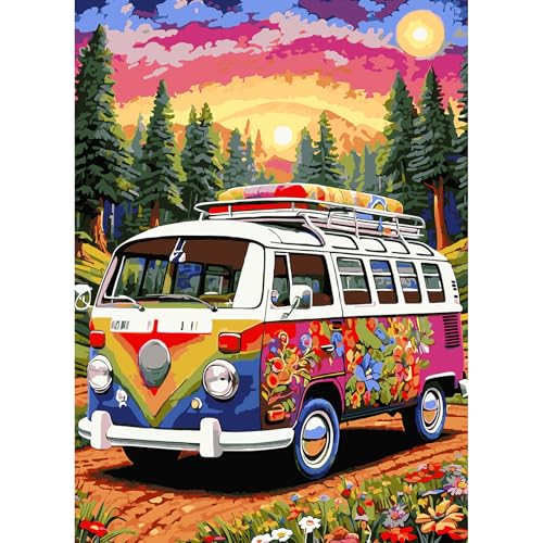 feelive Bus Malen nach Zahlen Erwachsene, DIY Landschaft Paint by Numbers Adult Mit Pinsels und Acrylfarbe Als Geschenke und Heimdekoration 30 x 40cm (Ohne Rahmen) von feelive