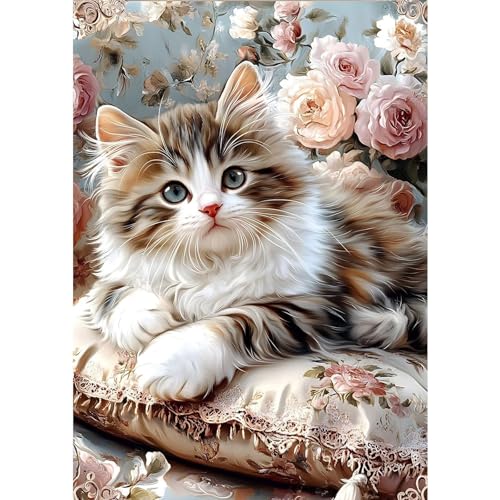 feelive DIY Katze Diamond Painting Kits für Erwachsene, Diamant Painting Bilder für Bausätze Diamantmalerei 5D Runde Steine Diamant Painting für Zuhause Dekor 30x40cm von feelive