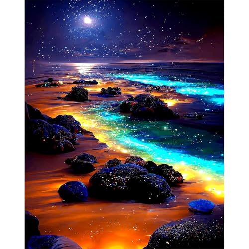 feelive Diamond Painting Kits für Erwachsene, DIY Buntes Meer Diamant Painting Bilder für, Bausätze für Diamantmalerei 5D Runde Steine Diamant Painting für Zuhause Dekor 30x40cm von feelive
