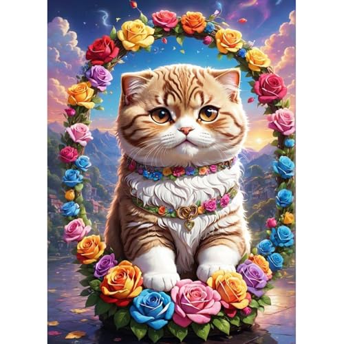 feelive Diamond Painting Kits für Erwachsene, DIY Flower Cat Diamant Painting Bilder für, Bausätze für Diamantmalerei 5D Runde Steine Diamant Painting für Zuhause Dekor 30x40cm feelive Diamond Painting Kits für Erwachsene, DIY Flower Cat Diamant Painting Bilder für, Bausätze für Diamantmalerei 5D Runde Steine Diamant Painting für Zuhause Dekor 30x40cm von feelive