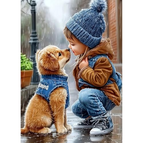 feelive Diamond Painting Kits für Erwachsene, DIY Junge und Hund Diamant Painting Bilder für Bausätze Diamantmalerei 5D Runde Steine Diamant Painting für Zuhause Dekor 30x40cm von feelive