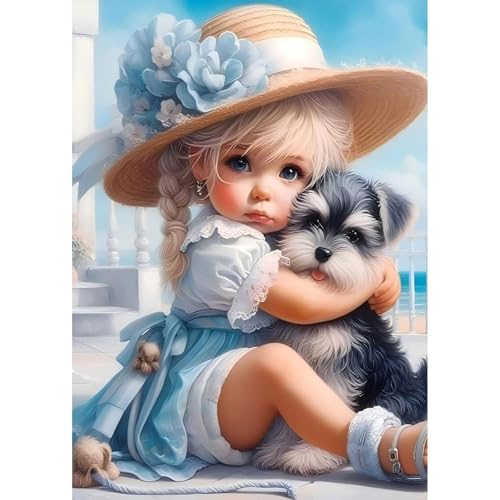 feelive Diamond Painting Kits für Erwachsene, DIY Mädchen und Hund Diamant Painting Bilder für Bausätze Diamantmalerei 5D Runde Steine Diamant Painting für Zuhause Dekor 30x40cm von feelive
