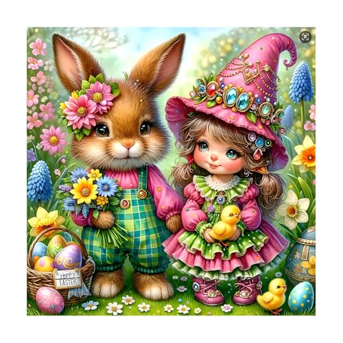 feelive Kaninchen Diamond Painting Kits für Erwachsene, DIY Diamant Painting Bilder für, Ostern Bausätze für Diamantmalerei 5D Runde Steine Diamant Painting für Zuhause Dekor 30x40cm von feelive