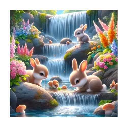 feelive Kaninchen Diamond Painting Kits für Erwachsene, Ostern DIY Diamant Painting Bilder für, Bausätze für Diamantmalerei 5D Runde Steine Diamant Painting für Zuhause Dekor 30x40cm von feelive