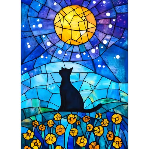 feelive Kat Diamond Painting Kits für Erwachsene, DIY Mond Diamant Painting Bilder für, Bausätze für Diamantmalerei 5D Runde Steine Diamant Painting für Zuhause Dekor 30x40cm von feelive