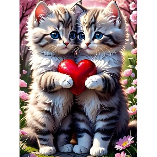feelive Katze Diamond Painting Kits für Erwachsene, DIY Valentinstag Diamant Painting Bilder für, Bausätze für Diamantmalerei 5D Runde Steine Diamant Painting für Zuhause Dekor 30x40cm feelive Katze Diamond Painting Kits für Erwachsene, DIY Valentinstag Diamant Painting Bilder für, Bausätze für Diamantmalerei 5D Runde Steine Diamant Painting für Zuhause Dekor 30x40cm von feelive