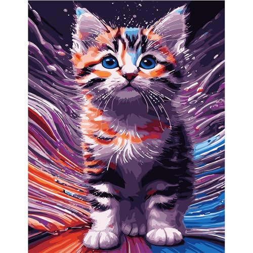 feelive Katze Malen nach Zahlen Erwachsene, DIY Katze Paint by Numbers Handgemalt Ölgemälde Leinwand Kits Mit Pinseln und Acrylfarbe für Home Wanddekoration 30x40cm von feelive