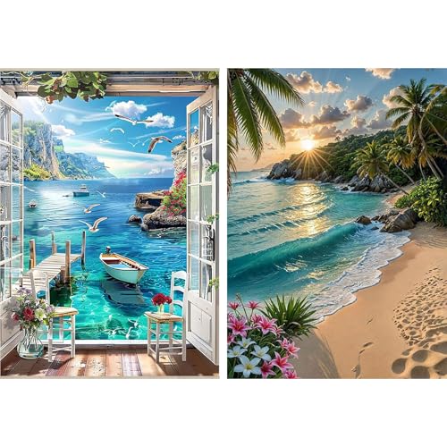 feelive Landschaft Diamond Painting Kits für Erwachsene, Strand DIY Diamant Painting Bilder für Bausätze Diamantmalerei 5D Runde Steine Diamant Painting für Zuhause Dekor 30x40cm von feelive