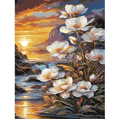 feelive Landschaft Malen nach Zahlen Erwachsene, DIY Blume Paint by Numbers Handgemalt Ölgemälde Leinwand Kits Mit Pinseln und Acrylfarbe für Home Wanddekoration 30x40cm von feelive