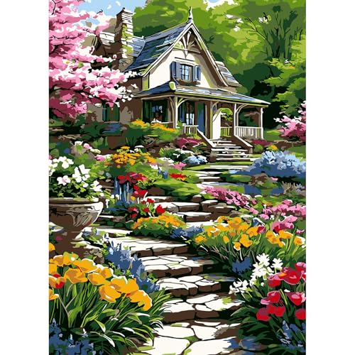 feelive Landschaft Malen nach Zahlen Erwachsene, DIY Paint by Numbers Adult Mit Pinsels und Acrylfarbe Als Geschenke und Heimdekoration 30 x 40cm Blumen(Ohne Rahmen) von feelive