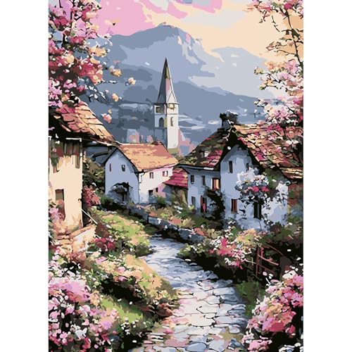 feelive Landschaft Malen nach Zahlen Erwachsene, DIY Stadt Paint by Numbers Adult Mit Pinsels und Acrylfarbe Als Geschenke und Heimdekoration 30 x 40cm (Ohne Rahmen) von feelive