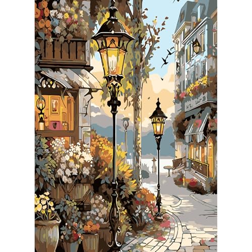 feelive Landschaft Malen nach Zahlen Erwachsene, Stadt DIY Paint by Numbers Adult Mit Pinsels und Acrylfarbe Als Geschenke und Heimdekoration 30 x 40cm (Ohne Rahmen) von feelive