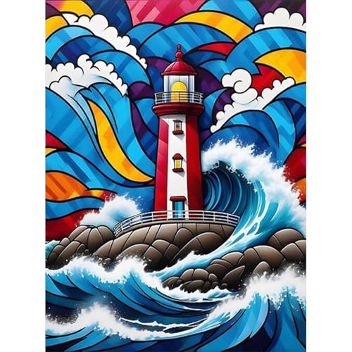 feelive Leuchtturm Diamond Painting Kits für Erwachsene, DIY Diamant Painting Bilder für, Bausätze für Diamantmalerei 5D Runde Steine Diamant Painting für Zuhause Dekor 30x40cm von feelive