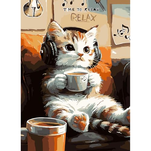 feelive Malen nach Zahlen Erwachsene, DIY Katzen Paint by Numbers Adult Mit Pinsels und Acrylfarbe Als Geschenke und Heimdekoration 30 x 40cm (Ohne Rahmen) von feelive