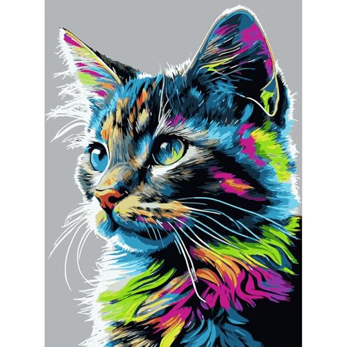 feelive Malen nach Zahlen Erwachsene, Katze DIY Paint by Numbers Handgemalt Ölgemälde Leinwand Kits Katze Mit Pinseln und Acrylfarbe für Home Wanddekoration 30x40cm von feelive