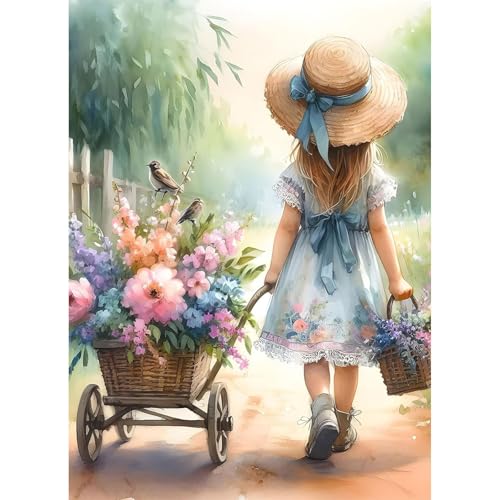 feelive Malen nach Zahlen Erwachsene, Kleines Mädchen und Blumen DIY Handgemalt Ölgemälde Kit Paint by Numbers Adult Mit Pinsels und Acrylfarbe Als Geschenke und Heimdekoration 30 x 40cm (Ohne Rahmen) von feelive