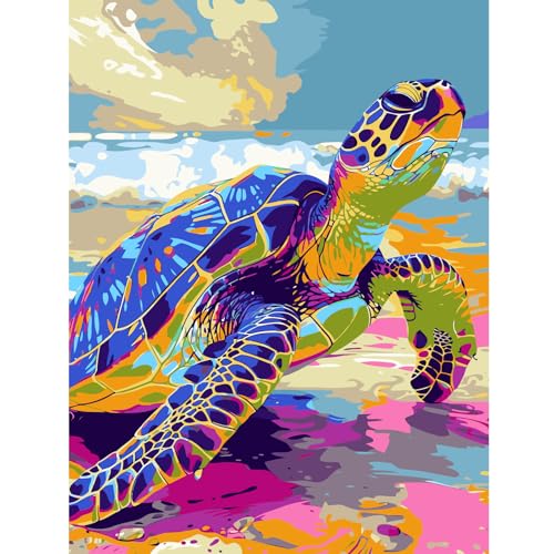 feelive Schildkröte Malen nach Zahlen Erwachsene, DIY Paint by Numbers Handgemalt Ölgemälde Leinwand Kits Mit Pinseln und Acrylfarbe für Home Wanddekoration 30x40cm von feelive