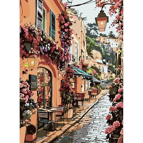 feelive Straße Malen nach Zahlen Erwachsene, DIY Stadt Paint by Numbers Adult Mit Pinsels und Acrylfarbe Als Geschenke und Heimdekoration 30 x 40cm (Ohne Rahmen) von feelive