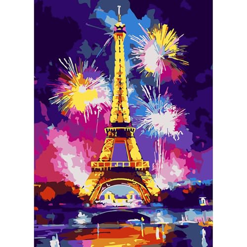 feelive Turm Malen nach Zahlen Erwachsene, Feuerwerk DIY Paint by Numbers Adult Mit Pinsels und Acrylfarbe Als Geschenke und Heimdekoration 30 x 40cm (Ohne Rahmen) von feelive