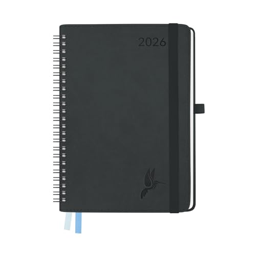 FEKSINO 12-Monate Taschenkalender 2026 (Jan.2026-Dez.2026), Kalender 2026 Wochenplaner ca. A5 (21,3 x 14,6 cm),1 Woche 2 Seiten mit Stifthalter,Terminplaner Ringbuch mit PU-Leder Softcover,Schwarz von feksino