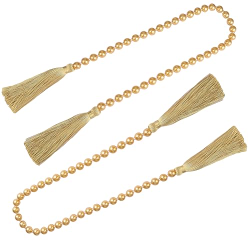 Fenghuangwu 86,4 cm Glasperlen-Girlande mit Quasten, elegante Boho-Tischdekoration, Fransen-Wandbehang für Hochzeit, Party, Bauernhaus, rustikale Gebetsperle, Heimdekoration (2 Stück, Gold) von fenghuangwu