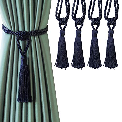 Fenghuangwu Curtain Tiebacks Tassel Tie-Backs, Rope Curtain tie Backs Handmade Curtain Holdbacks Made from Polyester 4 Pack -Navy von fenghuangwu