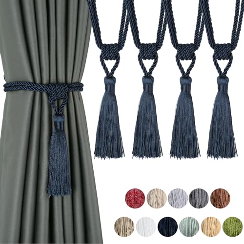 Fenghuangwu Curtain Tiebacks Tassel Tie-Backs, Rope Curtain tie Backs Handmade Curtain Holdbacks Made from Polyester 4 Pack -Navy von fenghuangwu