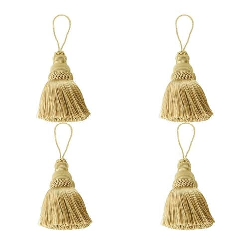 Fenghuangwu Elegante Polyester-Quaste, Schlüsselquaste, DIY-Zubehör für Möbellicht und Heimdekoration, 4 Packungen (Gold) von fenghuangwu