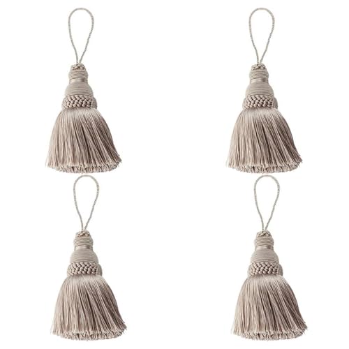 Fenghuangwu Elegante Polyester-Quaste, Schlüsselquaste, DIY-Zubehör für Möbellicht und Heimdekoration, 4 Packungen (Khaki) von fenghuangwu