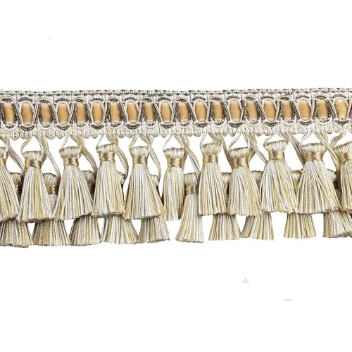 Fenghuangwu Fransenborte mit Quaste, 7,6 cm breit, Polyester, dekorative Fransen für Vorhänge, Bastelarbeiten, Hochzeits-Party-Dekoration, Tischläufer, Kissen, Kostüme, elegante Spitzenborte (Beige) Fenghuangwu Fransenborte mit Quaste, 7,6 cm breit, Polyester, dekorative Fransen für Vorhänge, Bastelarbeiten, Hochzeits-Party-Dekoration, Tischläufer, Kissen, Kostüme, elegante Spitzenborte (Beige) von fenghuangwu