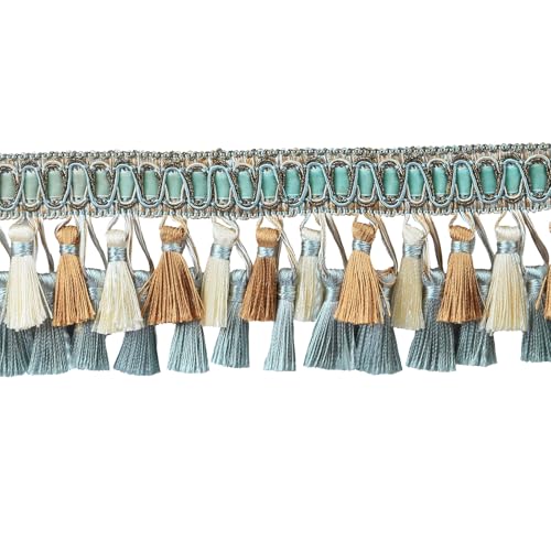 Fenghuangwu Fransenborte mit Quaste, 7,6 cm breit, Polyester, dekorative Fransen für Vorhänge, Bastelarbeiten, Hochzeits-Party-Dekoration, Tischläufer, Kissen, Kostüme, elegante Spitzenborte (blau) Fenghuangwu Fransenborte mit Quaste, 7,6 cm breit, Polyester, dekorative Fransen für Vorhänge, Bastelarbeiten, Hochzeits-Party-Dekoration, Tischläufer, Kissen, Kostüme, elegante Spitzenborte (blau) von fenghuangwu