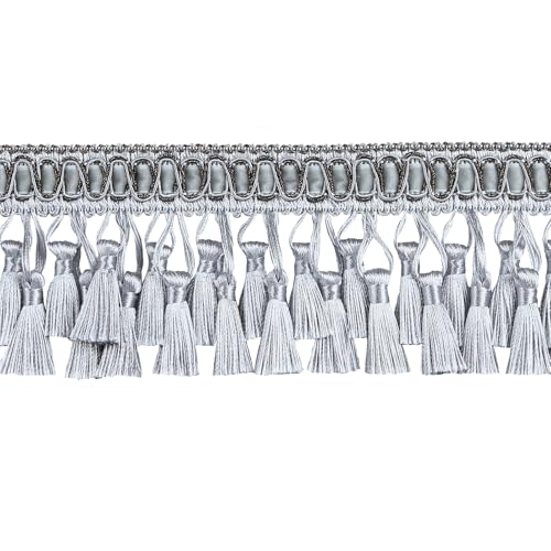 Fenghuangwu Fransenborte mit Quaste, 7,6 cm breit, Polyester, dekorative Fransen für Vorhänge, Bastelarbeiten, Hochzeits-Party-Dekoration, Tischläufer, Kissen, Kostüme, elegante Spitzenborte (Silber) Fenghuangwu Fransenborte mit Quaste, 7,6 cm breit, Polyester, dekorative Fransen für Vorhänge, Bastelarbeiten, Hochzeits-Party-Dekoration, Tischläufer, Kissen, Kostüme, elegante Spitzenborte (Silber) von fenghuangwu
