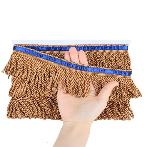 Fenghuangwu Fransenborte und Verzierungen, Stoffbordüre, Nähen, DIY-Dekoration für Vorhang, Sofa, Kleidung, 4,5 m lang, 6,3 cm breit, Dunkelgold Fenghuangwu Fransenborte und Verzierungen, Stoffbordüre, Nähen, DIY-Dekoration für Vorhang, Sofa, Kleidung, 4,5 m lang, 6,3 cm breit, Dunkelgold von fenghuangwu