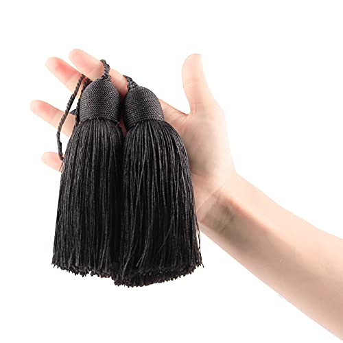 Fenghuangwu Quasten-Anhänger aus Polyester, mit Schlaufe, handgefertigt, Zubehör für Zuhause und Möbel, Schwarz, 2 Stück Fenghuangwu Quasten-Anhänger aus Polyester, mit Schlaufe, handgefertigt, Zubehör für Zuhause und Möbel, Schwarz, 2 Stück von fenghuangwu