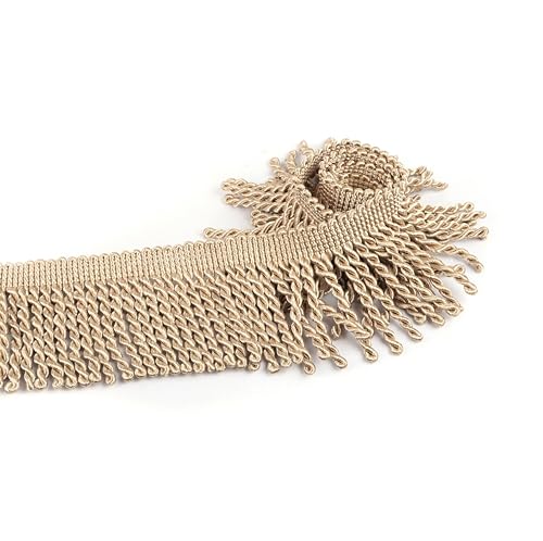 Fenghuangwu Vorhangfransen Bullion Fransenborte 1,6 m x 6,3 cm Stoffborten Nähen DIY Dekoration für Vorhang Sofa Kleidung (47#Beige, 4,5 m) von fenghuangwu