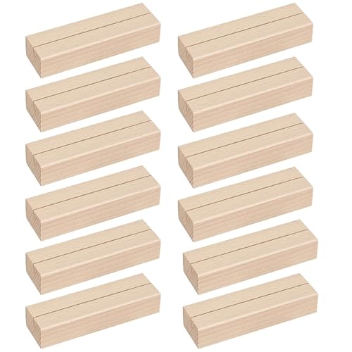 fengman123 12 Stück Tischkarte Inhaber, 10x3x2cm Natürliches Massivholz Kartenhalter Platzkarte, Naturkarton Kraftkarton Tischkarten für Hochzeit Tischnummer Tischkarte Platzkartenhalter Fotoständer von fengman123