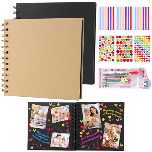 2 Stück Fotoalbum zum Selbstgestalten, 6 inch Fotobuch zum Einkleben, DIY Scrapbook Erinnerungsbuch, Ringbuch Fotoalben mit Glitzerstift Aufkleber für Abschluss Hochzeit Jahrestag von fengxuanwl