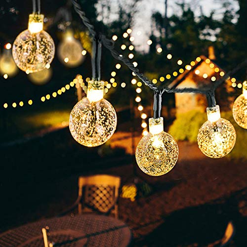 50 LED Lichterkette Solar Außen, 9.5M 8 Modi Beleuchtung Solarlichterkette mit Wasserdicht Lichtsensor Kristall Kugel Warmweiß Solarlampe Deko für Garten Party Hochzeite Weihnachten von Fenrad
