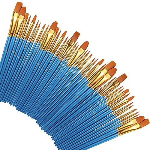 Pinselset Malen 50 Stück, Schule Künstlerpinsel Set Premium Nylon Pinsel 10er Pack für Details und Kunstmalerei, DIY Zeichnung Erwachsene Jugendliche Anfänger Kinder Künstler(Blau 5 Sätze) von Fenrad