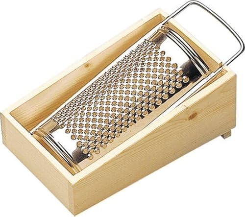 Ferrarium Parmesanraspel mit Holzauffangbehälter – Röstfreies Edelstahl – 17cm x 12,5cm x 9cm – Spülmaschinenfest (Raspel) von ferrarium