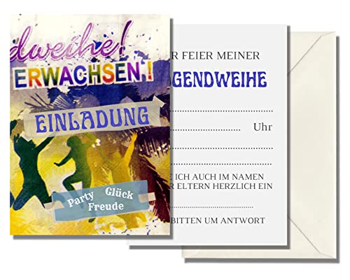 10x Einladungskarten zur Feier der Jugendweihe Klappkarten 4-seitig A6 mit Umschlag Einladung Endlich Erwachsen Jugendfeier Party von Feste Feiern von festefeiern-shop.de